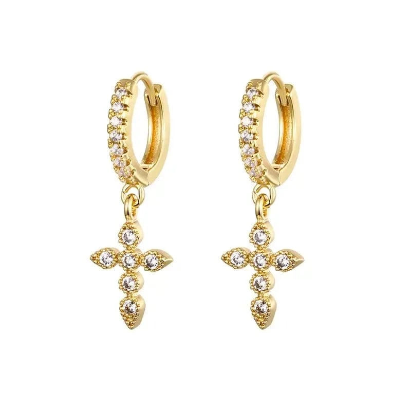 Gold Cross Hoop Earrings