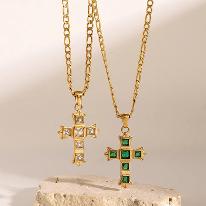 Gold and Green Cross Necklace