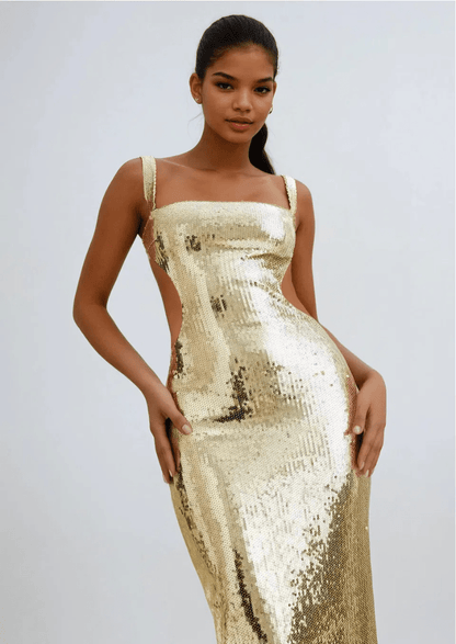 Gold Maxi Dress Stunning Sequined Gown | Mabel Love Co. Gold / L Gold Maxi Dress Stunning Sequined Gown | Mabel Love Co. Gold / L