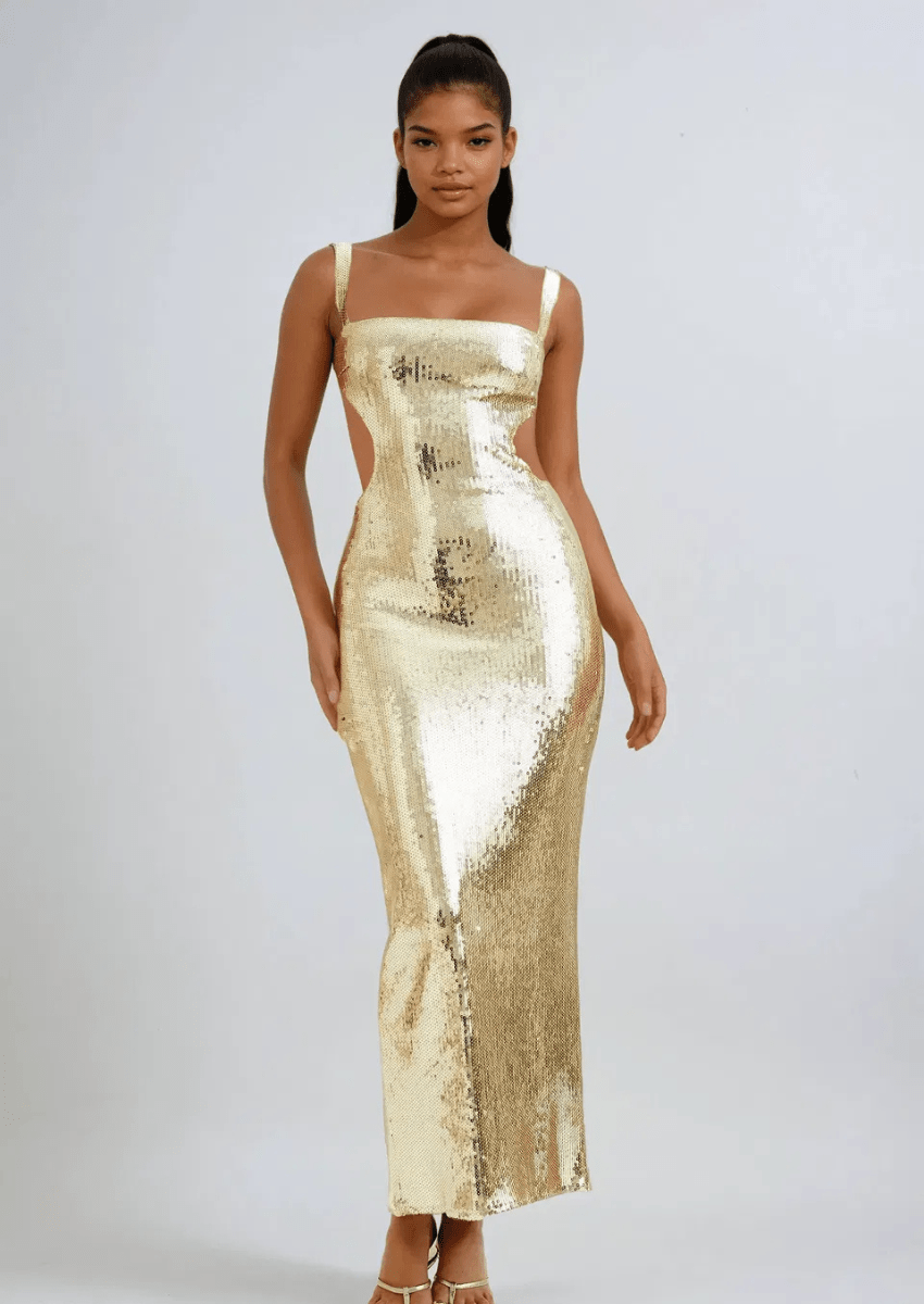Gold Maxi Dress Stunning Sequined Gown | Mabel Love Co. Gold / L Gold Maxi Dress Stunning Sequined Gown | Mabel Love Co. Gold / L
