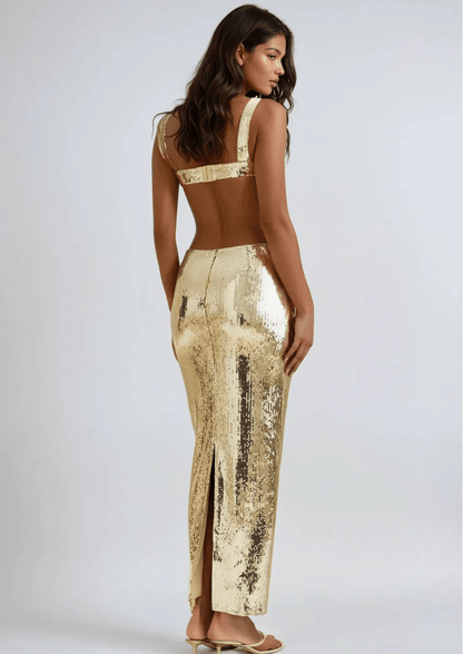 Gold Maxi Dress Stunning Sequined Gown | Mabel Love Co. Gold / L Gold Maxi Dress Stunning Sequined Gown | Mabel Love Co. Gold / L