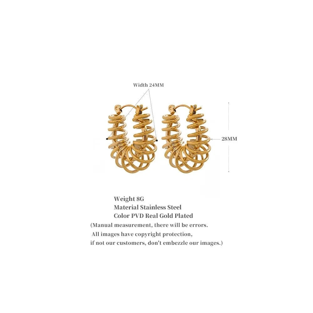 Gold Metal Winding Chunky Hoop Earrings