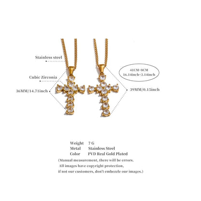 Gold Plated Cross Pendant Necklace - Size details