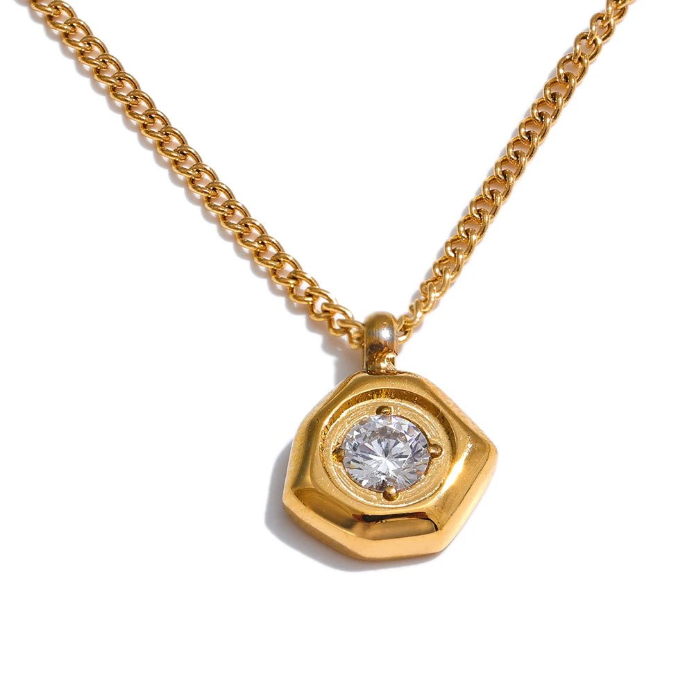 Gold-Plated Hexagon Pendant Necklace