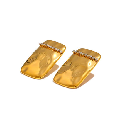 Gold Rectangular Cubic Zirconia Earrings