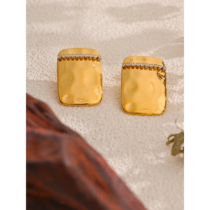 Gold Rectangular Cubic Zirconia Earrings