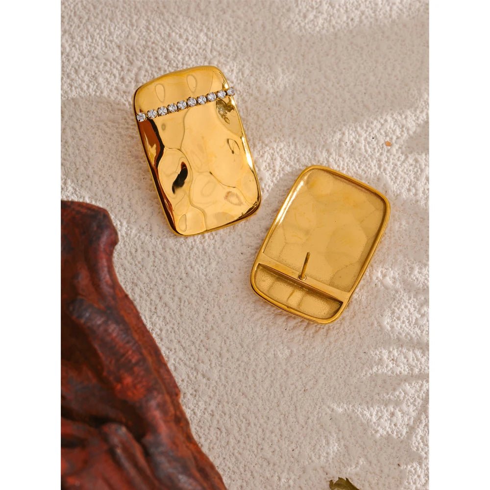 Gold Rectangular Cubic Zirconia Earrings