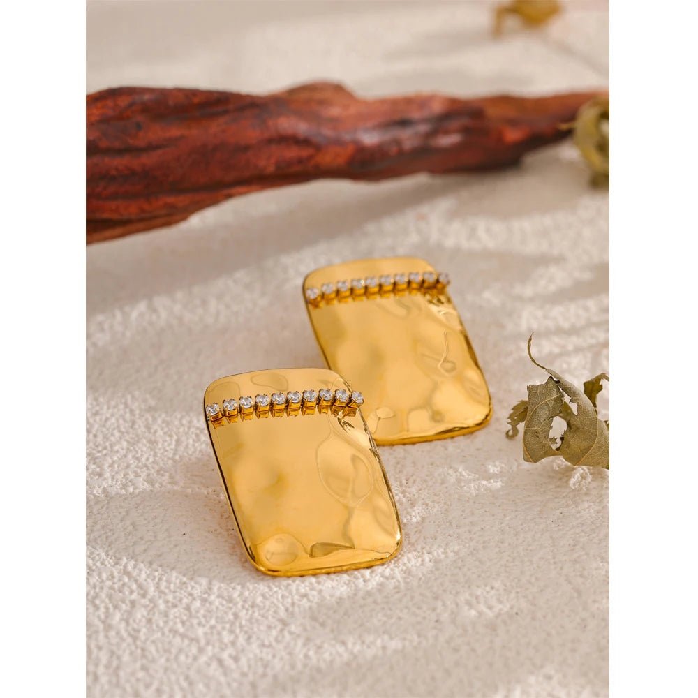 Gold Rectangular Cubic Zirconia Earrings