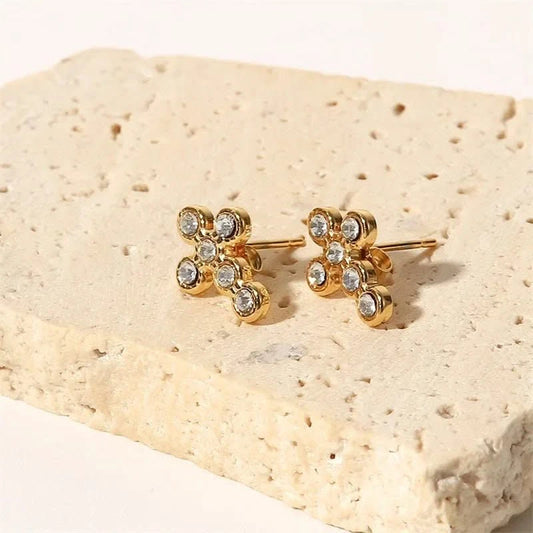 Golden Cross Pearl Stud Earrings