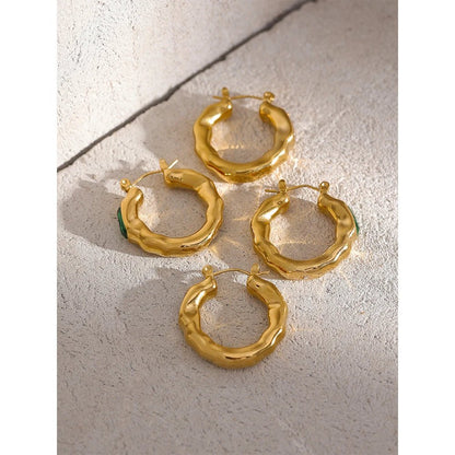 Golden Bamboo Gem Hoop Earrings