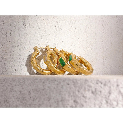 Golden Bamboo Gem Hoop Earrings