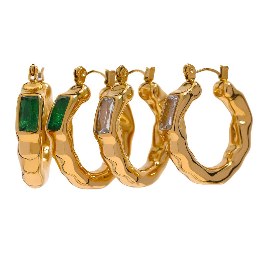 Golden Bamboo Gem Hoop Earrings