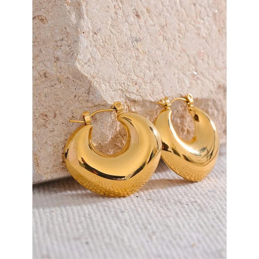 Golden Stainless Steel Hoop Earrings - Trendy Statement Jewelry