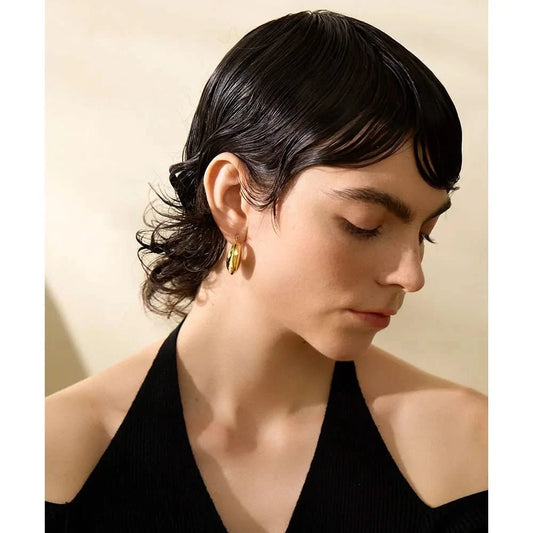 Golden Stainless Steel Hoop Earrings - Trendy Statement Jewelry