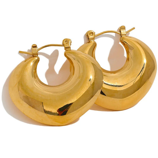 Golden Stainless Steel Hoop Earrings - Trendy Statement Jewelry