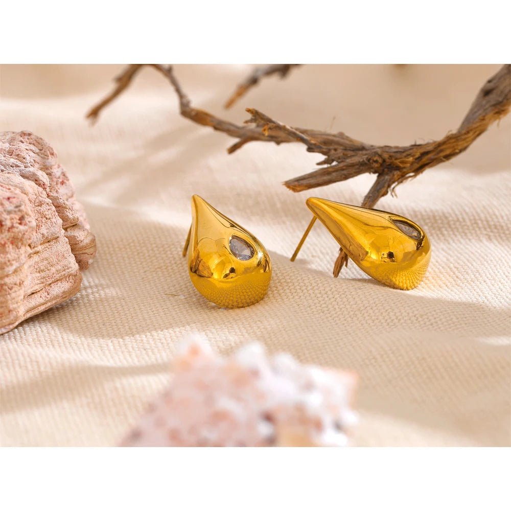 Golden Teardrop Crystal Stud Earrings