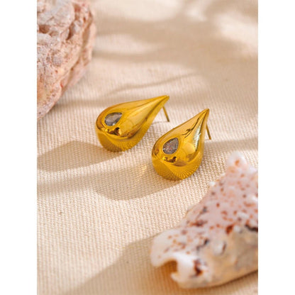 Golden Teardrop Crystal Stud Earrings