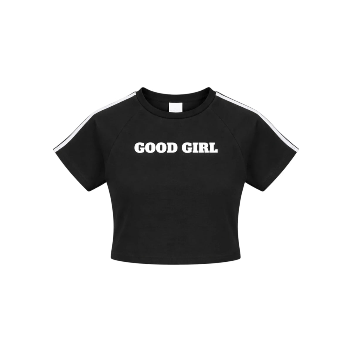 Good Girl Black Arm Stripe Crop Top — corrected front ghost image with standard spacing