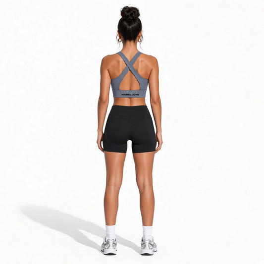 Women's Cropped Yoga Sport Bra — gray blue back