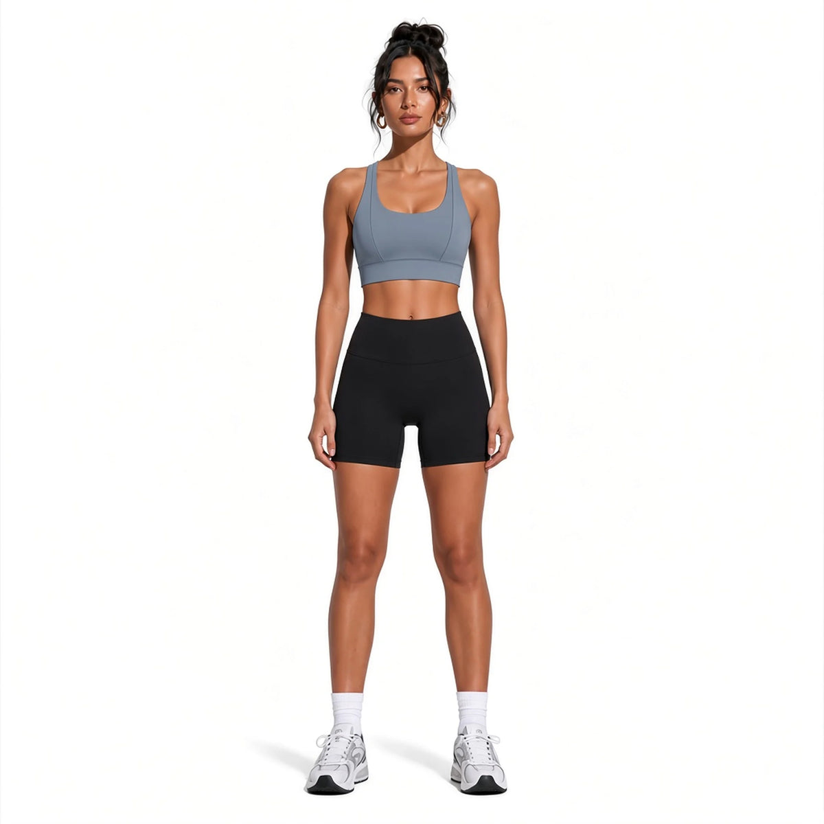 Women's Cropped Yoga Sport Bra — gray blue front