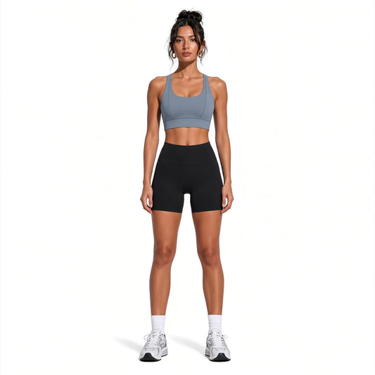 Women's Cropped Yoga Sport Bra — gray blue front