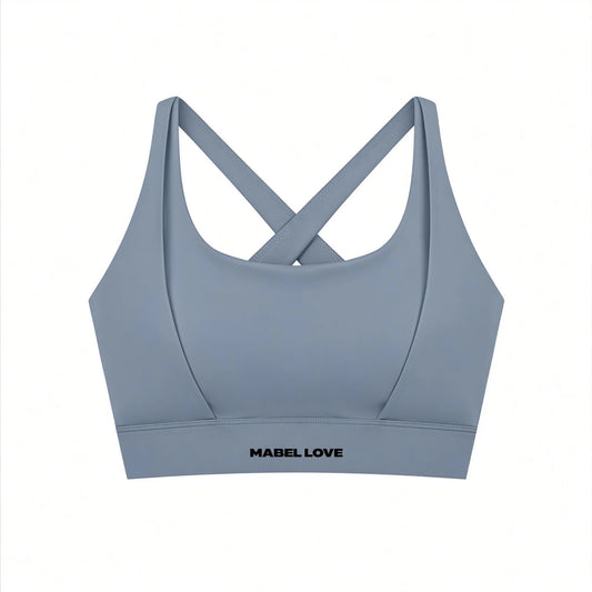 Women's Cropped Yoga Sport Bra — gray blue ghost back
