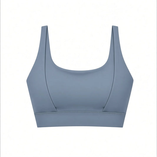 Women's Cropped Yoga Sport Bra — gray blue ghost front