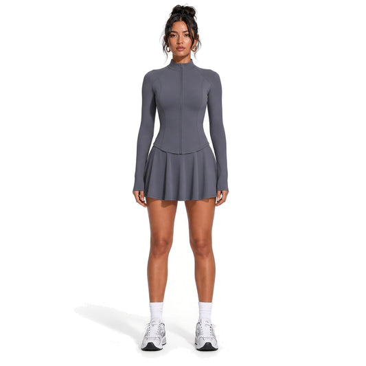 Activewear Long Sleeves and Skirt Set — Gray front