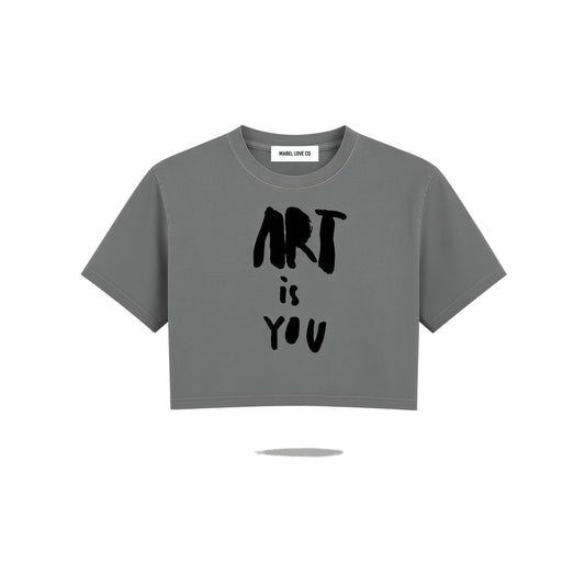 art is you Crop Top — Medium Gray ghost front