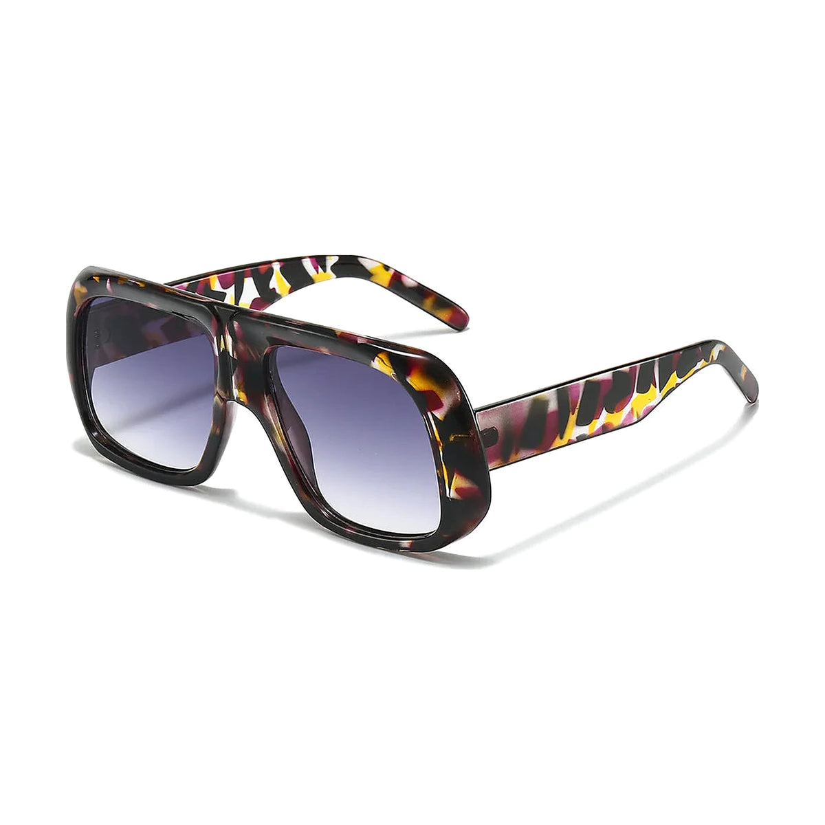 Oversized Square Frame Sunglasses — gray leopard front