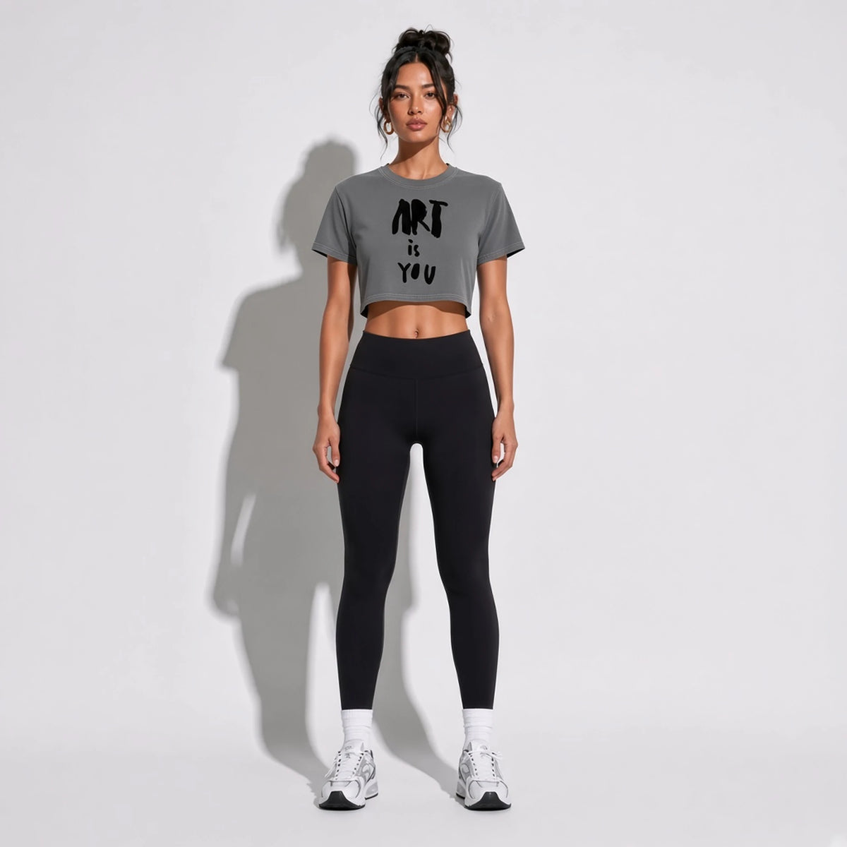 art is you Crop Top — Medium Gray front
