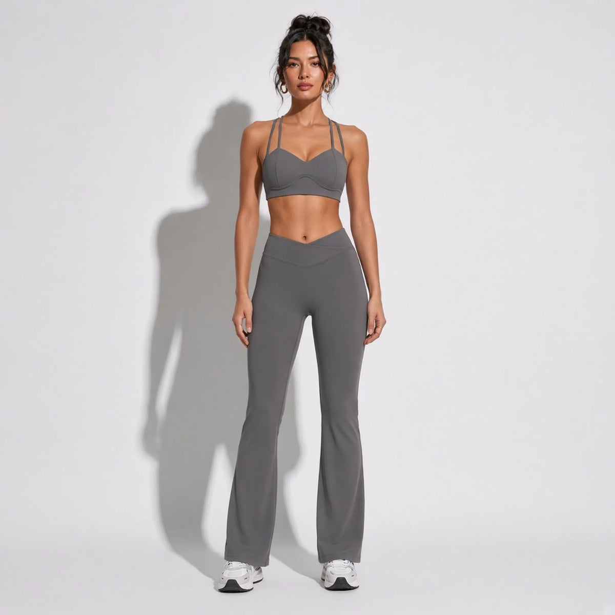 Women's Fitness Long Sleeve Leggings Set — Gray Set-2 front