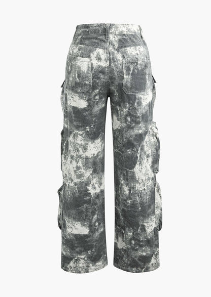 Gray Tie Dye Cargo Pants