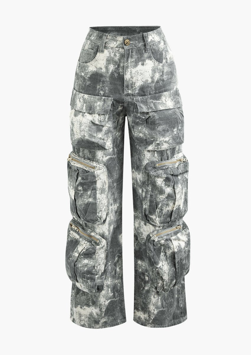 Gray Tie Dye Cargo Pants