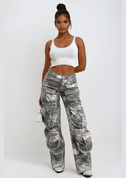 Gray Tie Dye Cargo Pants