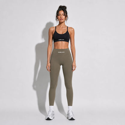 Set — Infinity bra + High-Waisted Yoga Leggings Gray Coffee front on-model 2048