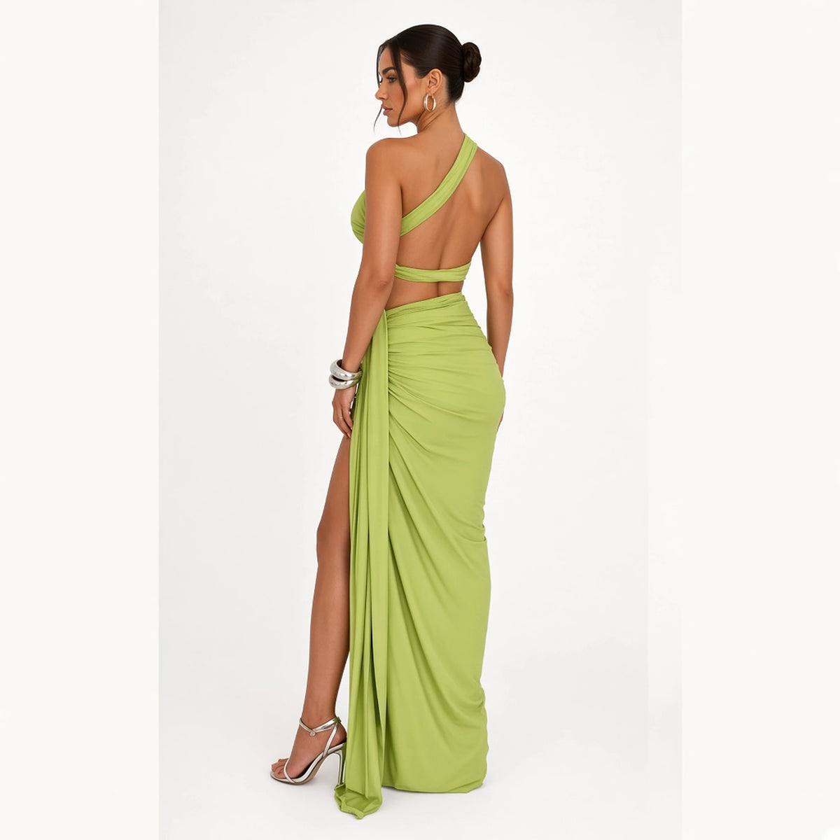 Ruched Cutout Maxi Set — Green back