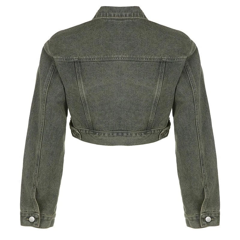 Green Cropped Denim Jacket