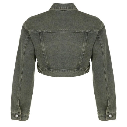 Green Cropped Denim Jacket