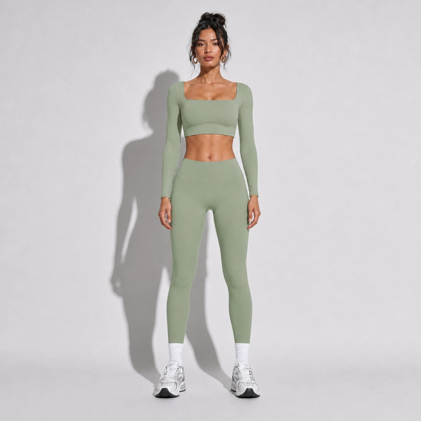 2 Piece Set Long Sleeve and Leggings Yoga — green front