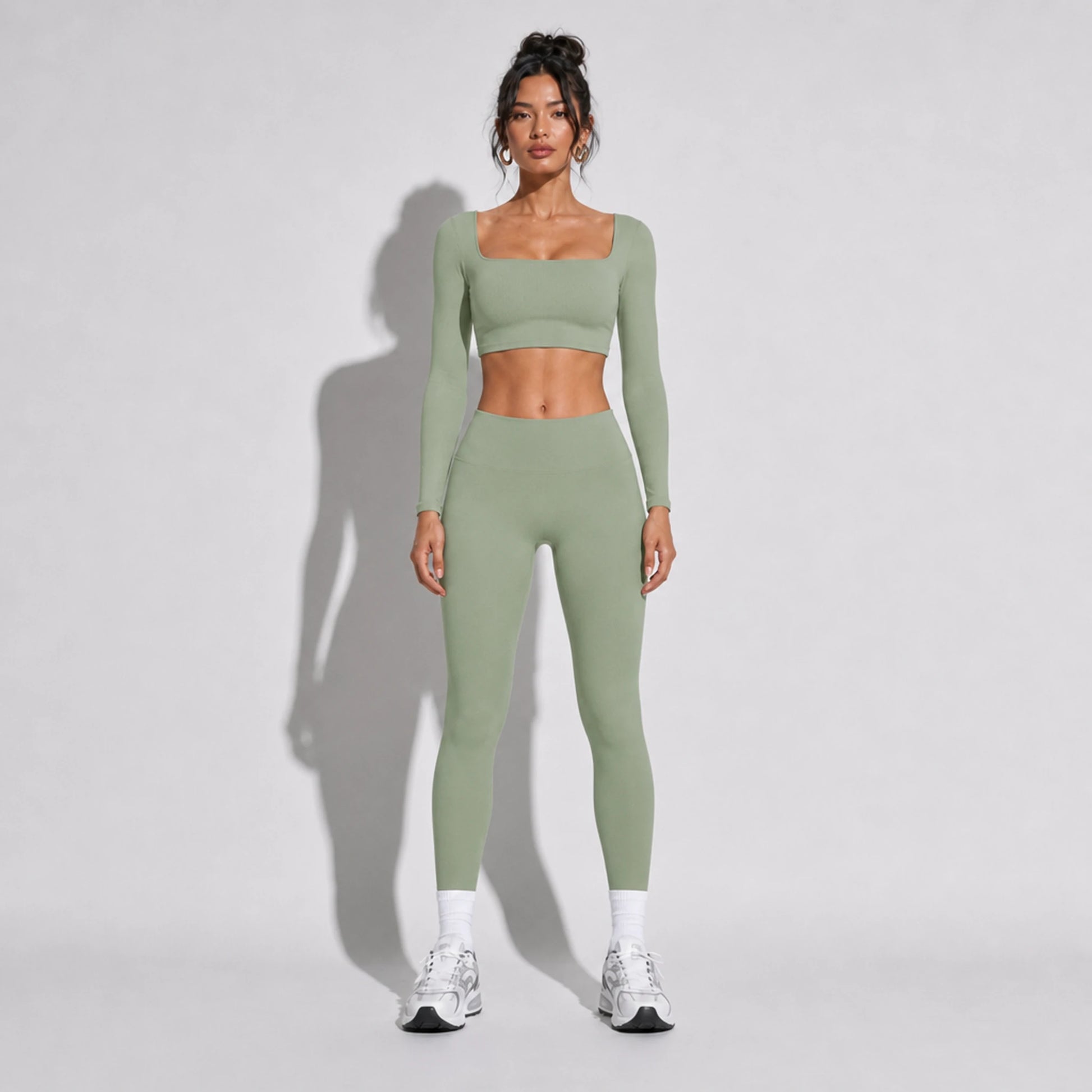 2 Piece Set Long Sleeve and Leggings Yoga — green front