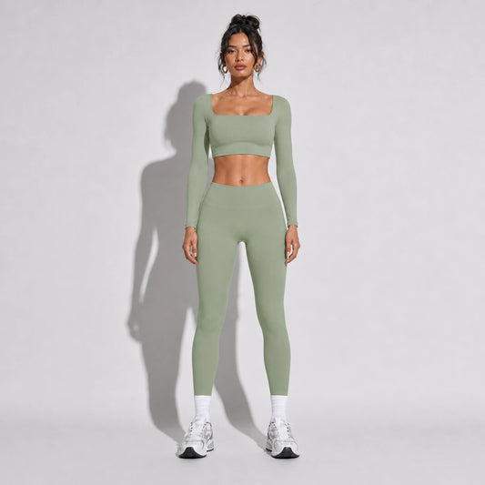 2 Piece Set Long Sleeve and Leggings Yoga — green front
