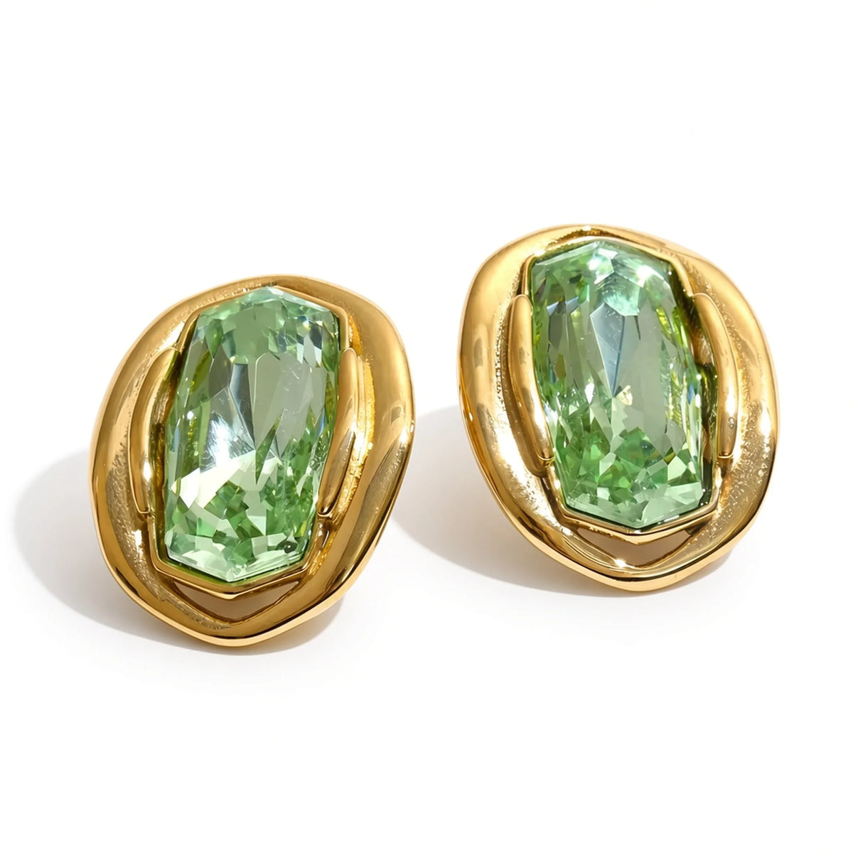 Molten Bezel Crystal Stud Earrings — green front
