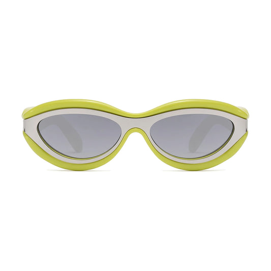 Layered Oval Cat Eye Sunglasses — green front