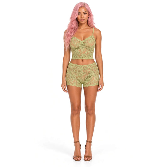 French Lace Embroidered Bra Set - Sexy Summer Lingerie — Green front