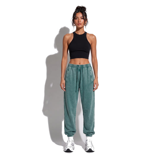 Washed Loose Sweatpants — green front