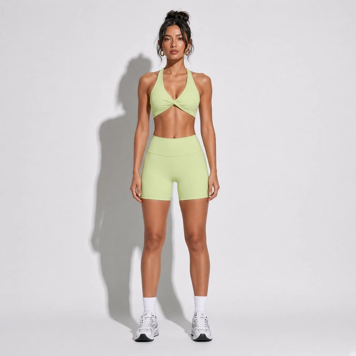 Bralette V-Shaped Yoga Short 2 piece Set — Green front