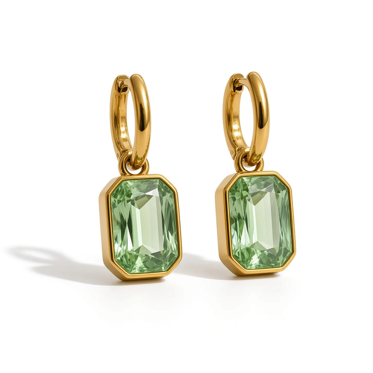 Crystal Drop Huggie Hoop Earrings — green front