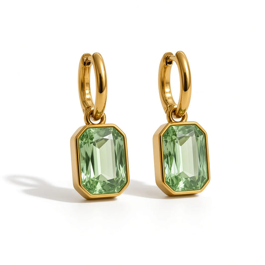 Crystal Drop Huggie Hoop Earrings — green front