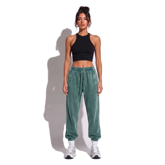 Street Distressed Loose Joggers — green front